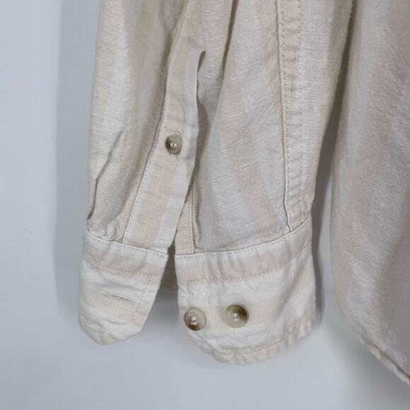 Banana Republic Cream White Cotton Linen Striped Untucked Men Button Up Shirt XL - Picture 5 of 6